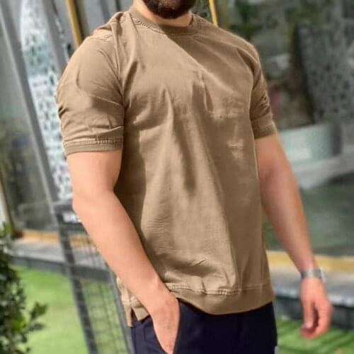 2021 Men New Loose Cotton Blend Short Sleeve Basic T-shirt Pullover O Neck Solid Pleated Shrink-resistant Male Summer Top