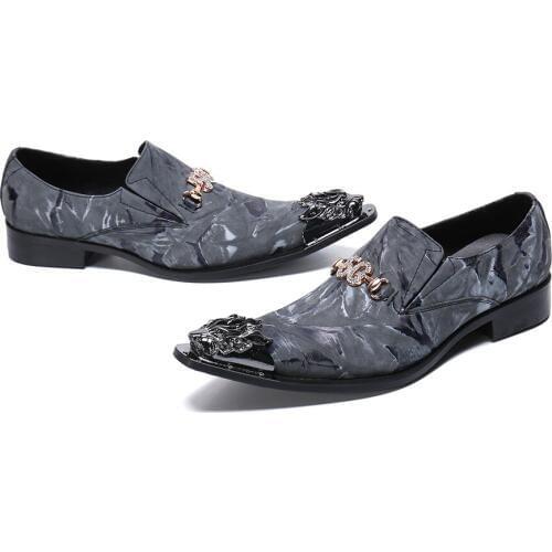 Mens Genuine Leather Shoes Italian Style Luxury Business Party Dress Shoes Slip On Crystal Studded claquette steel toe shoes