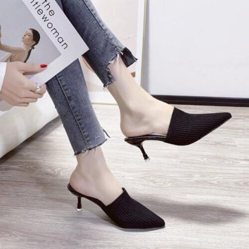 Slippers Fashion Women Mules 6cm High Heel Shoes Pointed Toe Woman Sandals Slippers Lady Spring Slides Stiletto