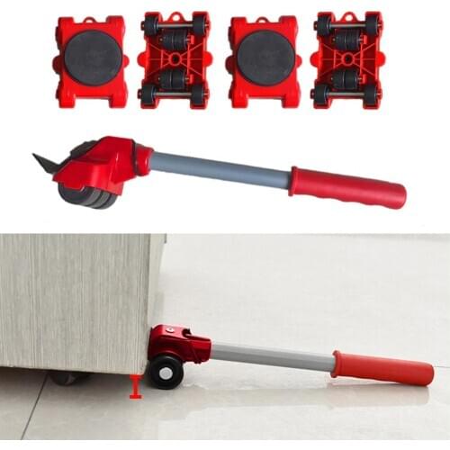 5Pcs Furniture Lifter Sliders Kit Profession Heavy Furniture Roller Move Tool Set Wheel Bar Mover Device Max Up for 200Kg