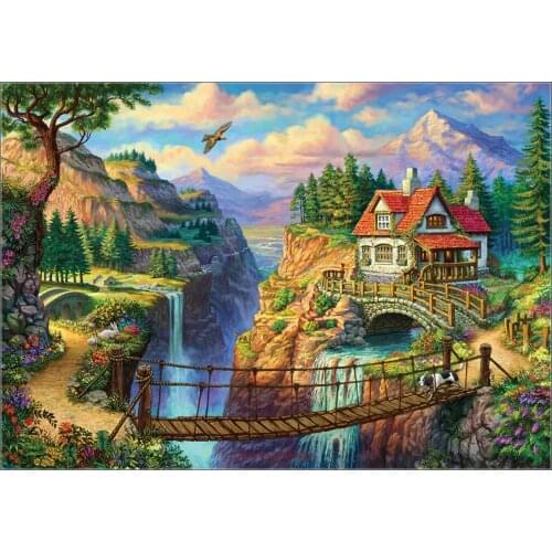 Counted Cross Stitch Kits Needlework Embrodery - Crafts 14 ct Aida Color DIY Arts Handmade Home Decor - House on the Cliff