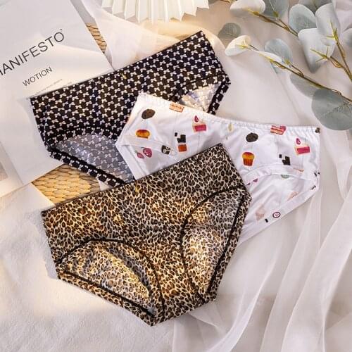 Womens Ice Silk Underwear Summer Sexy Printing Panties Fashion Bow Color Matching Comfort Briefs Mid Waist Seamless Underpants