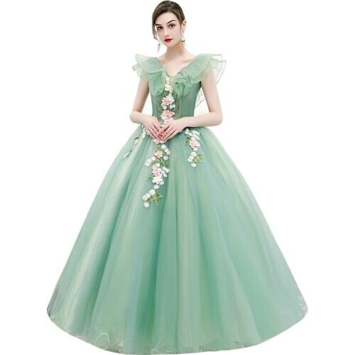 2020 New Sweet V-neck Quinceanera Dresses Elegant The Party Prom Appliques Ball Gown Vestidos De 15 Floor-length Host Dress
