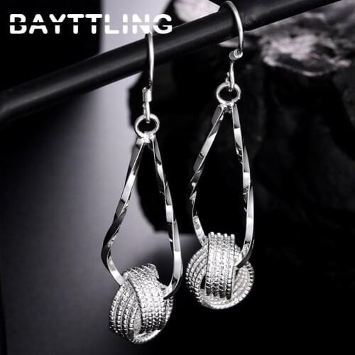 BAYTTLING New 925 Sterling Silver 57MM Drop Earrings Hanging Knitting Ball Drop Earrings For Woman Fashion Party Gift Jewelry