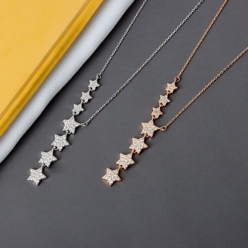 Twinkle PentagramY-Shape Pendant Necklace for Women Luxury Seven Star Moom Link Chain Necklace Wedding Holiday Fine Jewelry
