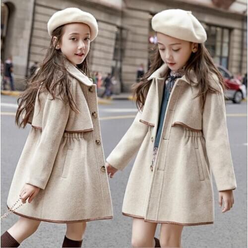 Girls Coat Fashion Casual Wool Coat For Girls Fashion High-grade Kids Outerwear Autumn Winter Thick Clothes For Girls 6 8 10