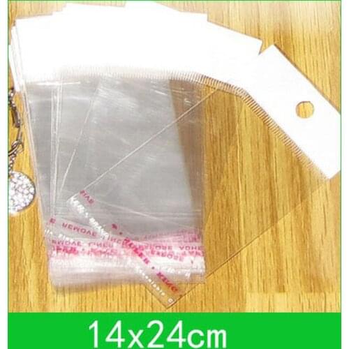 Hanging hole poly bags (14x24cm) with self-adhesive seal opp bag for wholesale 500pcs/lot
