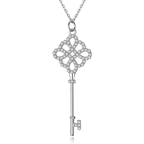 SILVERHOO Classic 925 Sterling Silver Hollow Key Pendant Necklaces For Women Shiny 5A Cubic Zirconia Necklace Silver Jewelry