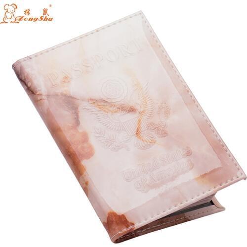The USA Brown marble PU letters Double-headed eagle Passport Cover Cute Credit PU Leather Passport Holder with Traveling