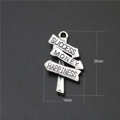 High Quality 20 Pieces/Lot 14mm*25mm Antique Silver Plated Quote Success Money Happiness Inspiration Charm For Diy Making