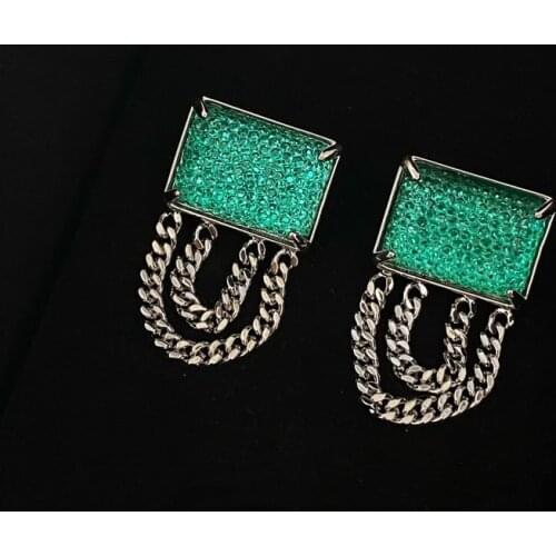 Japan and South Korea emerald chain earrings niche design high-quality temperament fashion online celebrity earrings