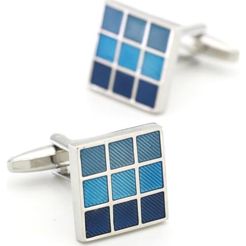 Check Cuff Links For Men Square Design Quality Brass Material BlueColor Cufflinks Wholesale&retail