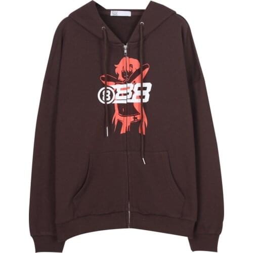 Gothic Zipper Oversize Hoodie Sweatshirt 2021 Women Spring Autumn Korean Style Punk Y2k Clothes Long Sleeve Females Streetwear