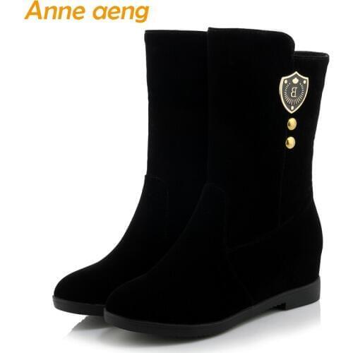 2019 autumn winter women boots Ankle 4.5cm height increasing zip ladies sexy warm snow boots black women shoes big size 33-43