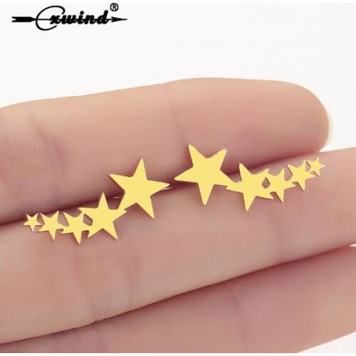Cxwind Fashion Exquisite Stackable Star Stud Earrings for Women Ear Climber Earring Jewelry Valentines Day Gift Brincos de