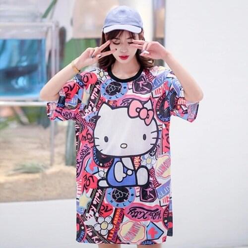 European Oversized Women Mesh Dry Clothes Quickly Cartoon Print Loose Breathable Comfortable Kawaii Summer Short Sleeve Dress