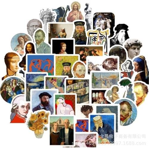 50Pcs Famous Artists Oil Painting Mona Lisa Stickers For DIY Laptop Scrapbooking Graffiti Diary Label Stationery Decor Sticker