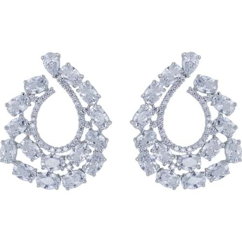 5A Level Cubic Zircon CZ Wedding Stud Earring for Bridal Women Girl Prom Jewelry with 925 Silver Pin