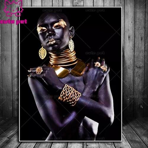 5D diamond embroidery African makeup woman art diy diamond painting cross stitch full square round diamond embroidery Decoration