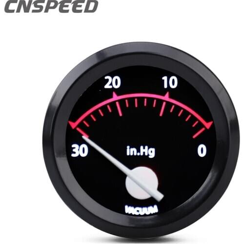 2" 52mm Universal Car Vacuum Gauge Auto Pointer 0~30 In.Hg 12v Vacuum Meter Black Shell Red Led With Sensor
