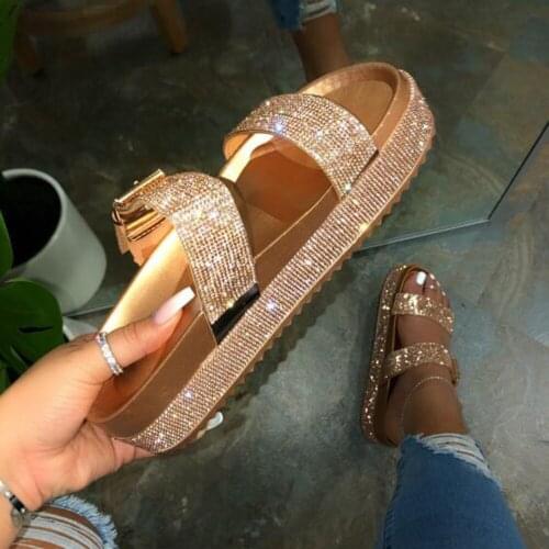 Summer Beach Bling Bling Crystal Rome Ladies Sandals Rhinestone Platform Mixed Color Cutouts Wedges Women Sandals Shoes Woman