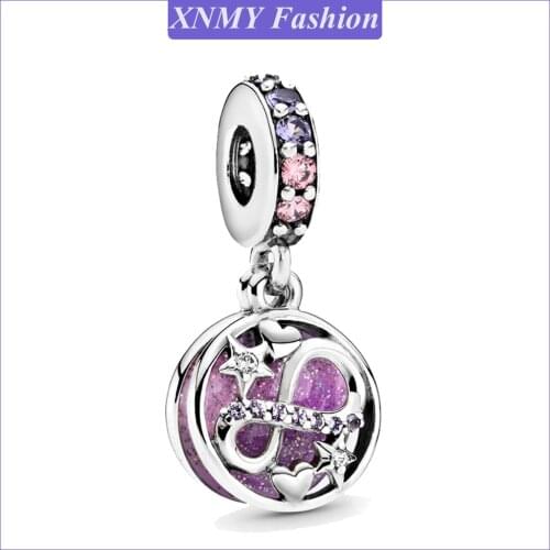 XNMY New Original Silver Color Glittering Infinity Hearts & Stars Dangle Bead Fit European Pandora Bracelet & Necklace Jewelry