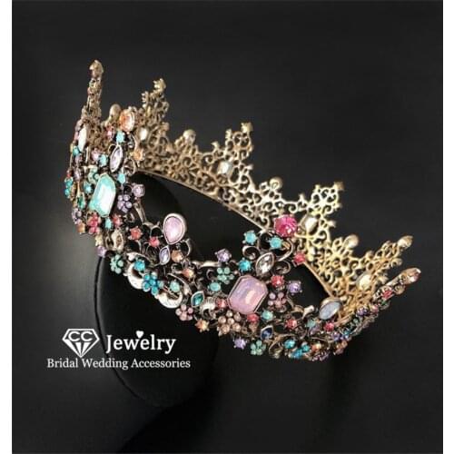 CC Vintage Crown Women Tiara Wedding Hair Accessories for Bridal Jewelry Large Crowns Bohemain Party Headwear Princess Gift YQ09