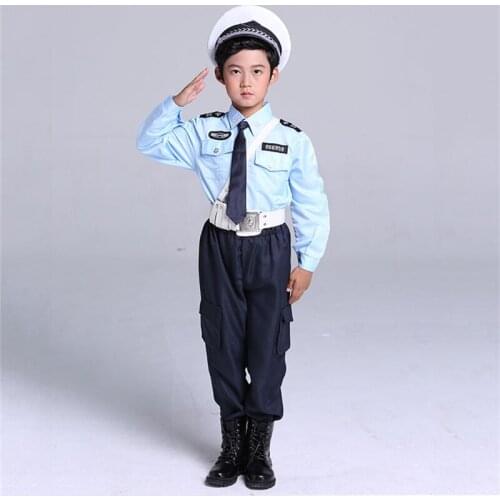 110-160cm Tiny Cop Kids Police Officer Uniform Carnival Party Anime Cosplay Costume Baby Boy Girl Fancy Childrens Day Clothing