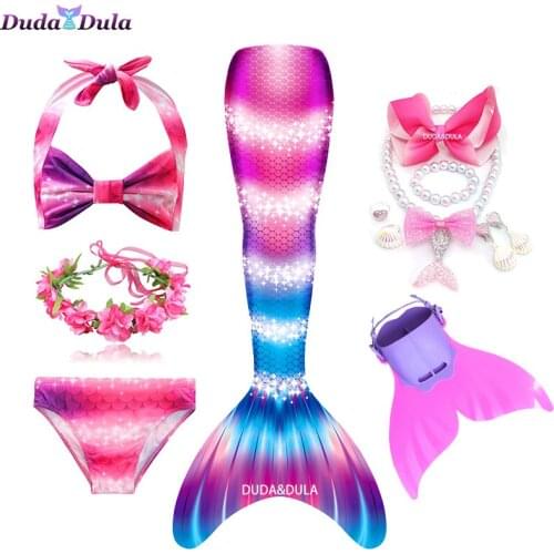 Children Mermaid Tails for Swimming Little Mermaid Girls Swimsuit Bikini Set Bathing Suit Party Cosplay Costumes with Monofin