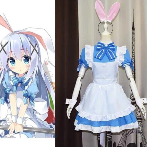 Is the order a rabbit? Kafuu Chino maid outfit Cosplay Desu ka Gochuumon wa Usagi Desuka Kirima Syaro Costume Custom Made