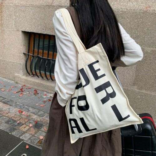 Korean INS Canvas Shoulder Shopping Bag LOVE FOR ALL Letters Print Large Shopping Bag Casual Tote Handbag Students Schoolbag