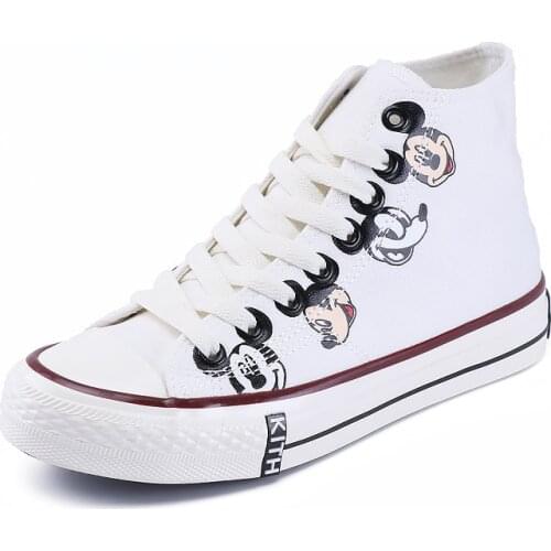 Disney cartoon high-top canvas shoes girl graffiti Mickey Mouse Boots spring new student retro all-match sneakers size 35-40