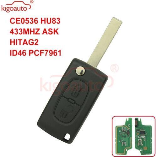 Kigoauto CE0536 Flip remote key 2 button VA2 blade 434Mhz for Peugeot 107 207 307 407