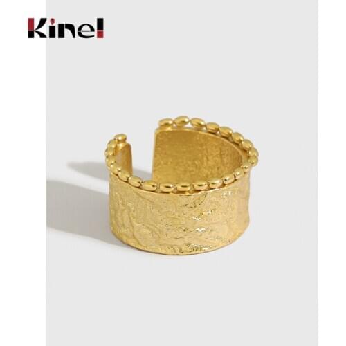 Kinel 18K Plating Real Gold Wide Noodles Aluminum Foil Simple Ring 925 Sterling Silver Open Ring For Women Anti-Allergy Jewelry