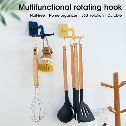 360 Degrees Rotated Kitchen Hooks Self Adhesive Home Wall Door Hook Handbag Clothes Ties Bag Hanger Hanging Rack