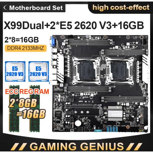 JINGSHA X99 Dual CPU Motherboard Set With E5-2620V3 CPU And DDR4 2*8GB=16GB ECC REG 2133MHZ Support PCIE 3.0 USB 3.0 SATA 3.0