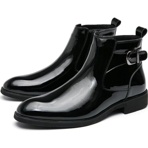 Misalwa Italian Bright Patent Leather Men Boots Zip Buckle Elegant Sharp Toe Winter/ Spring Chelsea Boots for Men British Shoes