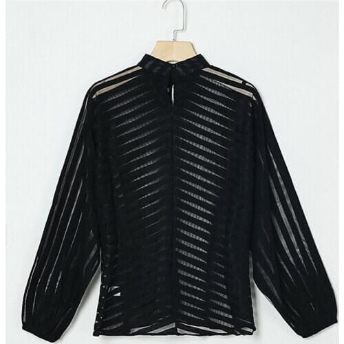 Trendy Women clothes Hollow out round neck solid T-Shirts Long Sleeve Transparent Polyester Tops one pieces