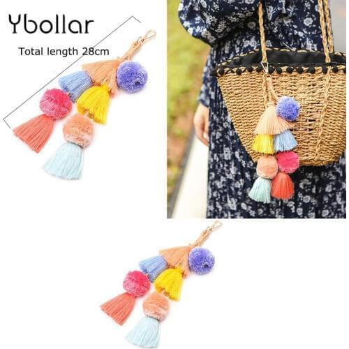 Fashion Handmade Layered Tassel Pompons Key Chain Bag Pendant Car Hanging Decoration For Women Girl Handbag Jewelry Gift