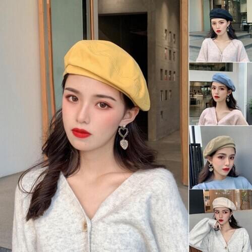 Fashion Woman Solid Color Girl Beret Beanie Cap Painter Summer Spring Sun Hat