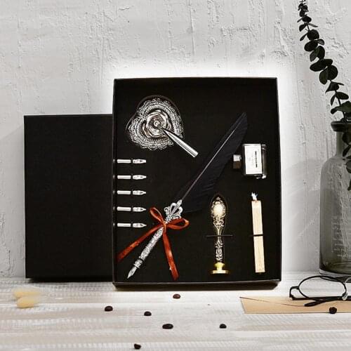 Retro Feather Quill Pen Set Dip Pen Sign Pen Kit Perfect Gift Quill Pen Holder Set Ink Bottle With Wax Seal Stamp