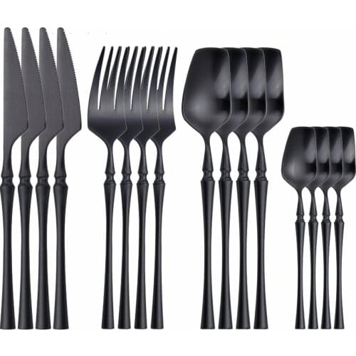 16Pcs Matte Black Dinnerware Stainless Steel Tableware Set Knife Fork Spoon Set Western Cutlery Set Kitchen Utensils Flatware