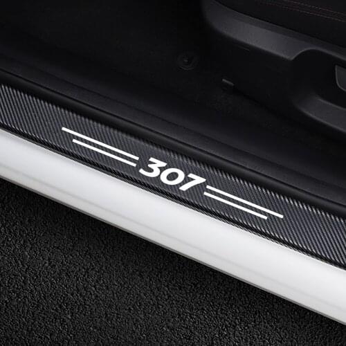 4PCS Car Door Threshold Stickers For Peugeot 307 Carbon Fiber Protector Door Sill Scuff Plate Guards Sills Vinyl Car Accessories