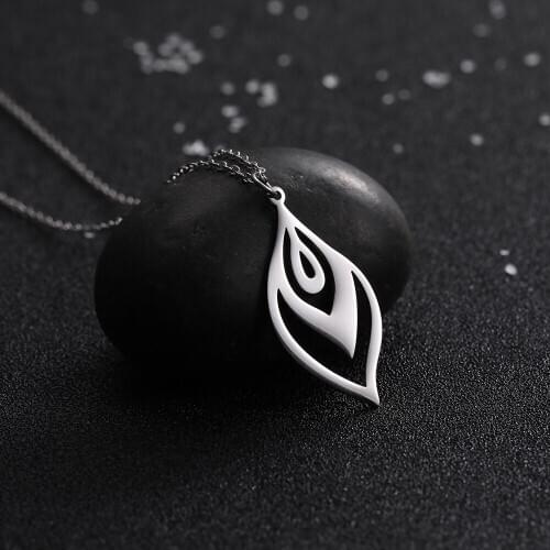 Skyrim Stainless Steel Leaf-shaped Pendant Necklace Silver Color Statement Chain Necklaces Jewelry Accessory Gift for Women Girl