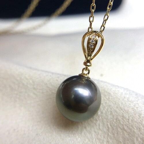 MADALENA SARARA 18K Gold Chain Women Necklace 10-11mm Tahiti Saltwater Pearl Prong Setting Diamond Inlaid Pendant Necklace