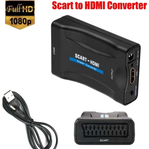 1080P SCART To HDMI-compatible Video Audio Upscale Converter Adapter for HD TV DVD for Sky Box STB Plug and Play with DC Cable