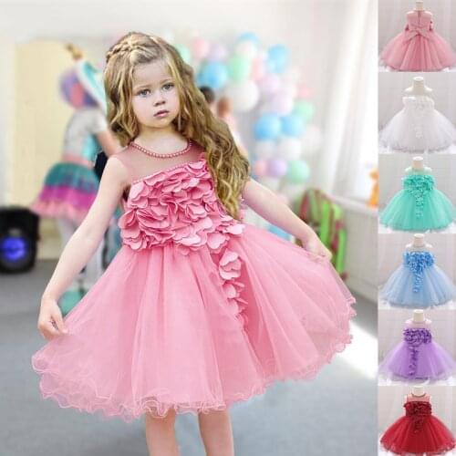 2021 Newborn Flower Baby Girl Dress 1st Birthday Dress For Girl Clothing Sleeveless Child Lace Beading Wedding Princess Dresses