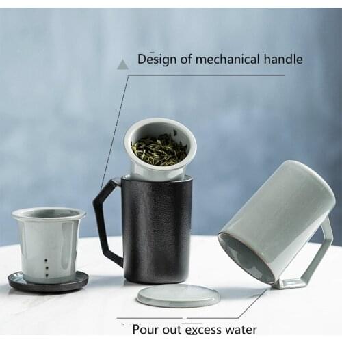 Simple High-capacity Mug Ceramic with Lid Office Separation Filter Tea Cup Household Tea Cup Water Cup Travel Coffee Mug