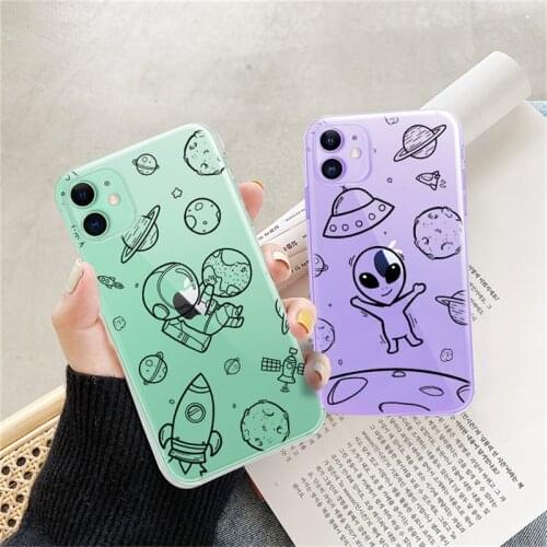 Transparent Spaceship Alien Case For iPhone 11 12 Pro XS Max 12 Mini X 5S SE 2020 6 6s 7 8 Plus Soft TPU Shockproof Back Cover