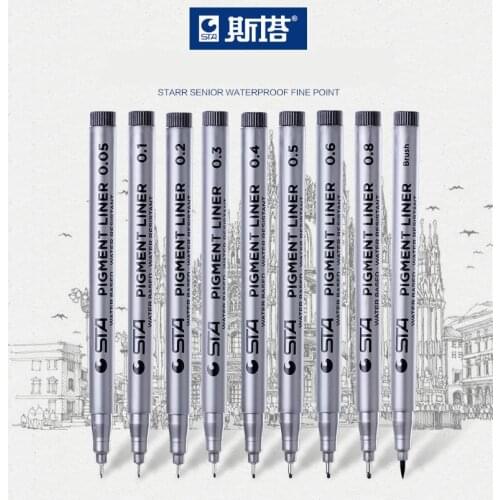 Sta 8050 Pigment Liner Pigma Micron Ink 9pcs/set Marker Pen Water-based Marker Different Tip Size Pigment Liner for Drawing